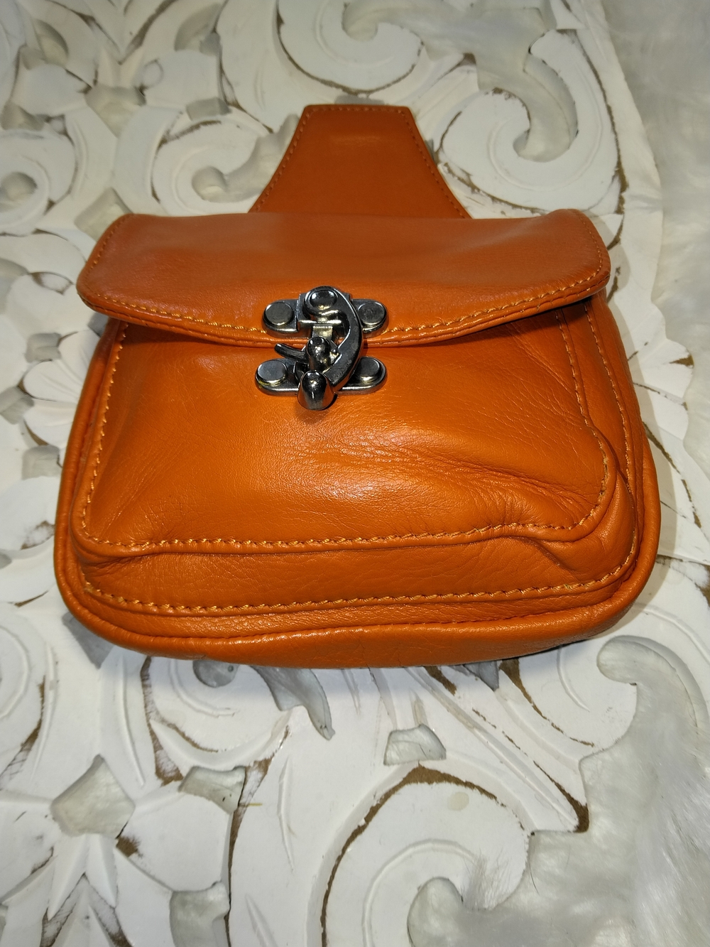 Orange Leather Crossbody Bag - Women's Shoulder Bag